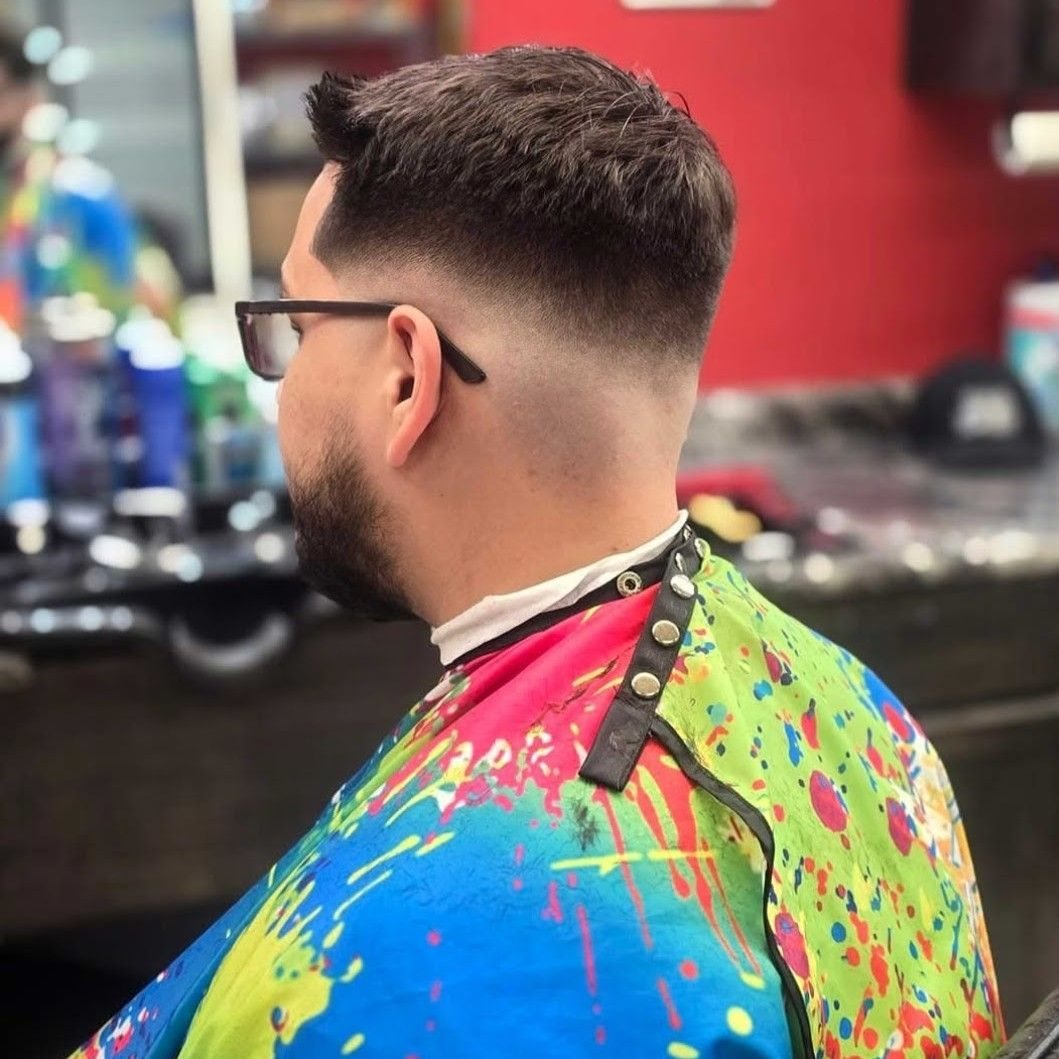 Classic taper fade with a shaped beard